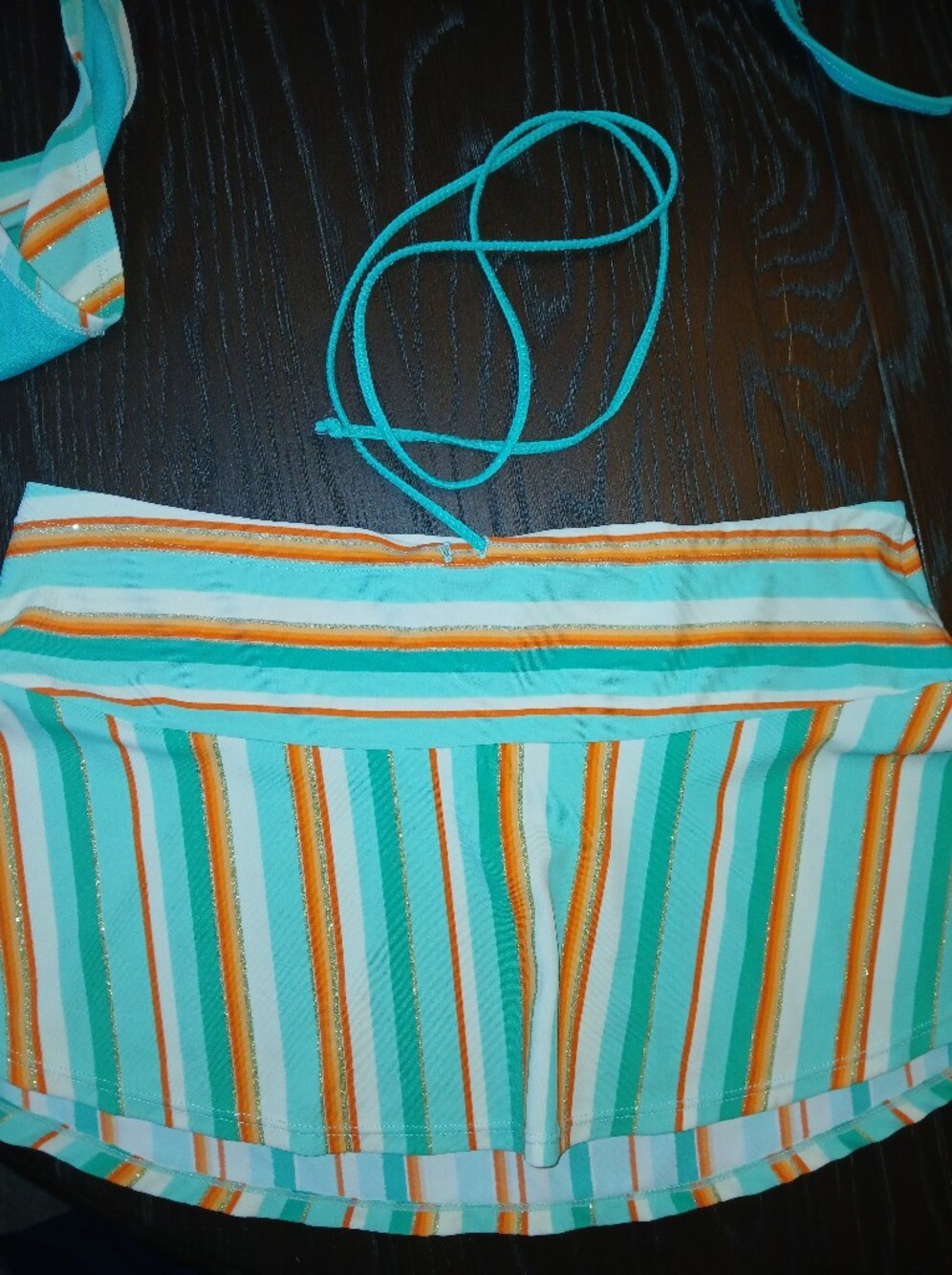 Split Teal, White & Orange Striped Women's 3-Piece Swim Set - Picture 9 of 11
